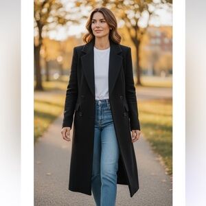 Collectibles long double breasted pea coat black wool blend Vintage Full length